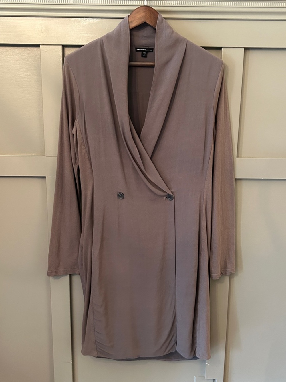James Perse Mauve-Taupe Long Sleeve Draped Wrap Tunic Dress